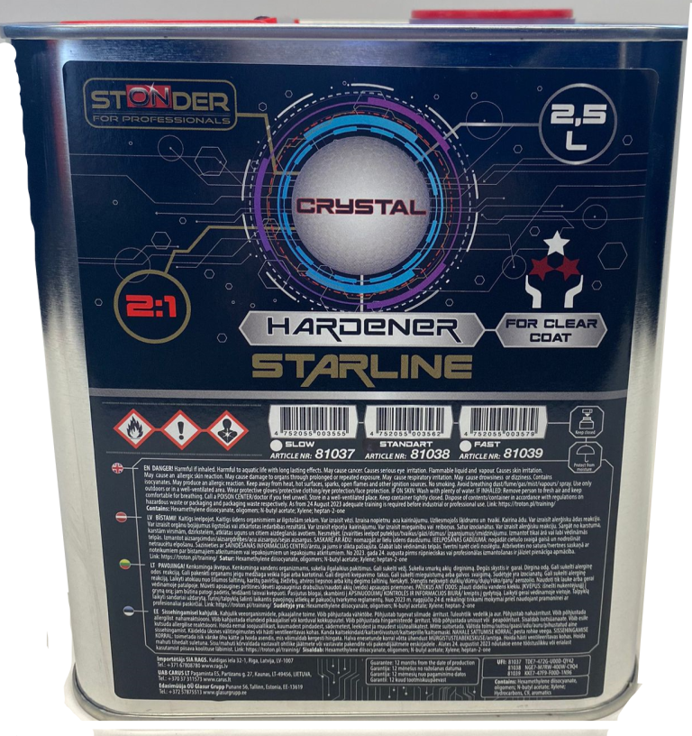 STONDER STARLINE VHS cietinātājs 2.5L ātrs (Crystal) (Cena par 1L)